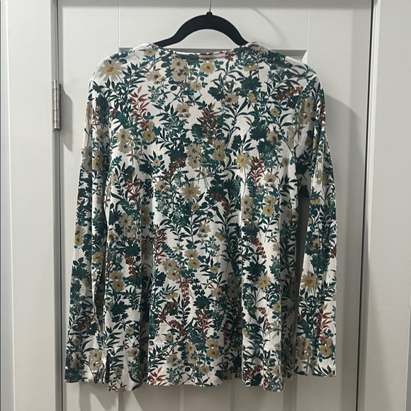 J. Jill Multicolor Fall Floral Long Sleeve Blouse Perfect Pima Cotton Medium - Picture 8 of 11